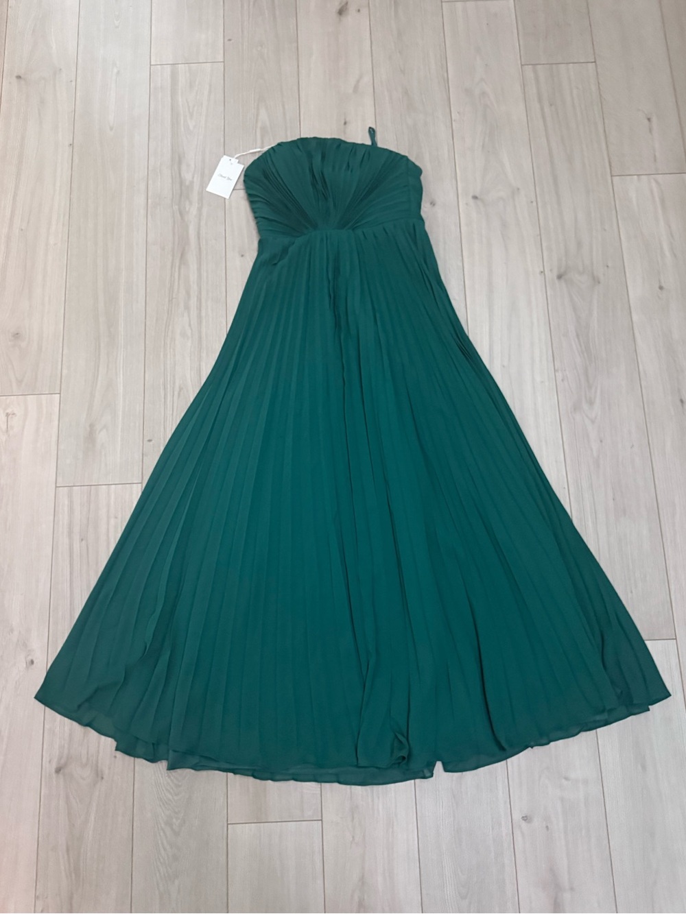 Strapless Peacock Teal Green Chiffon Pleated Maxi Corset Dress NWT Size Small